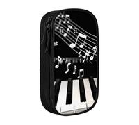 KCGSDEGV Black Pen Pencil Cases with Piano Keys with Musical Notes Printed, Large Capacity Cute Pencil Bag Holder Stationery Organizer Box for School Girls Boys