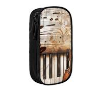 KCGSDEGV Black Pen Pencil Cases with Piano Violin Music Notes Printed, Large Capacity Cute Pencil Bag Holder Stationery Organizer Box for School Girls Boys
