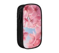 KCGSDEGV Black Pen Pencil Cases with Pink Cherry Blossoms Printed, Large Capacity Cute Pencil Bag Holder Stationery Organizer Box for School Girls Boys
