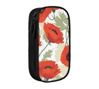 KCGSDEGV Black Pen Pencil Cases with Poppy Flower Pattern Printed, Large Capacity Cute Pencil Bag Holder Stationery Organizer Box for School Girls Boys