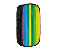 KCGSDEGV Black Pen Pencil Cases with Rainbow Color Stripe Printed, Large Capacity Cute Pencil Bag Holder Stationery Organizer Box for School Girls Boys
