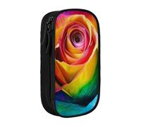 KCGSDEGV Black Pen Pencil Cases with Rainbow Rose Flower Printed, Large Capacity Cute Pencil Bag Holder Stationery Organizer Box for School Girls Boys