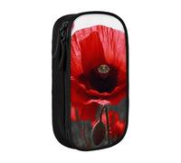 KCGSDEGV Black Pen Pencil Cases with Red Poppy Flower Printed, Large Capacity Cute Pencil Bag Holder Stationery Organizer Box for School Girls Boys