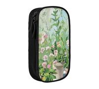 KCGSDEGV Black Pen Pencil Cases with Springtime Herb Garden Printed, Large Capacity Cute Pencil Bag Holder Stationery Organizer Box for School Girls Boys