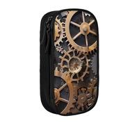 KCGSDEGV Black Pen Pencil Cases with Steampunk Mechanical Gears Printed, Large Capacity Cute Pencil Bag Holder Stationery Organizer Box for School Girls Boys