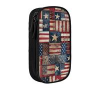 KCGSDEGV Black Pen Pencil Cases with USA Flag Patchwork Printed, Large Capacity Cute Pencil Bag Holder Stationery Organizer Box for School Girls Boys