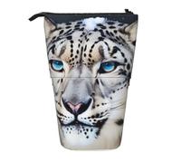 KCGSDEGV Blue Eyed Snow Leopard Prints Standing Expandable Pencil Case Organiser for School Pens, Makeup & Travel for Students & Artists