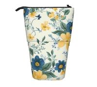KCGSDEGV Blue Flower Yellow Floral Pattern Prints Standing Expandable Pencil Case Organiser for School Pens, Makeup & Travel for Students & Artists