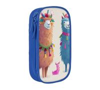 KCGSDEGV Blue Pen Pencil Cases with Alpaca Llama Printed, Large Capacity Cute Pencil Bag Holder Stationery Organizer Box for School Girls Boys
