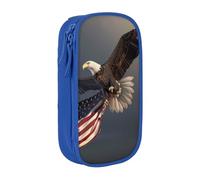 KCGSDEGV Blue Pen Pencil Cases with Bald Eagle Flying with Us Flag Printed, Large Capacity Cute Pencil Bag Holder Stationery Organizer Box for School Girls Boys