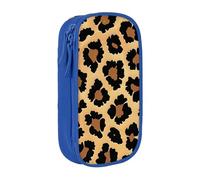 KCGSDEGV Blue Pen Pencil Cases with Brown Pattern Leopard Printed, Large Capacity Cute Pencil Bag Holder Stationery Organizer Box for School Girls Boys