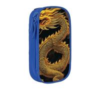 KCGSDEGV Blue Pen Pencil Cases with Chinese Golden Yellow Dragon Printed, Large Capacity Cute Pencil Bag Holder Stationery Organizer Box for School Girls Boys