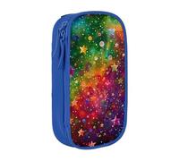 KCGSDEGV Blue Pen Pencil Cases with Colorful Rainbow Stars Printed, Large Capacity Cute Pencil Bag Holder Stationery Organizer Box for School Girls Boys