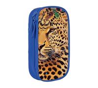 KCGSDEGV Blue Pen Pencil Cases with Fun Leopard Print Printed, Large Capacity Cute Pencil Bag Holder Stationery Organizer Box for School Girls Boys