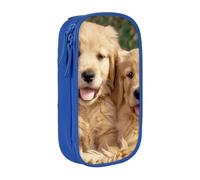 KCGSDEGV Blue Pen Pencil Cases with Golden Retriever Dogs Puppies Pets Printed, Large Capacity Cute Pencil Bag Holder Stationery Organizer Box for School Girls Boys