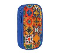 KCGSDEGV Blue Pen Pencil Cases with Group of Moroccan Geometric Printed, Large Capacity Cute Pencil Bag Holder Stationery Organizer Box for School Girls Boys