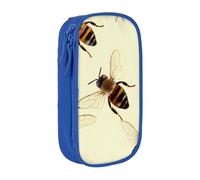KCGSDEGV Blue Pen Pencil Cases with Honey Bee Printed, Large Capacity Cute Pencil Bag Holder Stationery Organizer Box for School Girls Boys