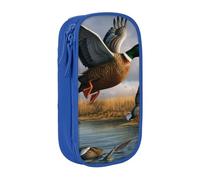 KCGSDEGV Blue Pen Pencil Cases with Hunting Flying Wild Ducks by The Lake Printed, Large Capacity Cute Pencil Bag Holder Stationery Organizer Box for School Girls Boys