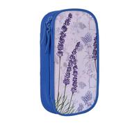 KCGSDEGV Blue Pen Pencil Cases with Lavender Stamp Printed, Large Capacity Cute Pencil Bag Holder Stationery Organizer Box for School Girls Boys