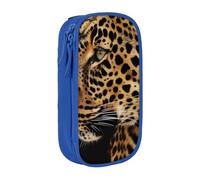 KCGSDEGV Blue Pen Pencil Cases with Leopard Animal Print Printed, Large Capacity Cute Pencil Bag Holder Stationery Organizer Box for School Girls Boys
