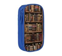 KCGSDEGV Blue Pen Pencil Cases with Library Bookshelf Book Printed, Large Capacity Cute Pencil Bag Holder Stationery Organizer Box for School Girls Boys