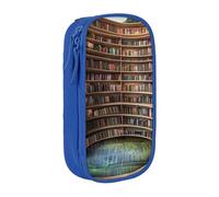 KCGSDEGV Blue Pen Pencil Cases with Library Bookshelf Books Printed, Large Capacity Cute Pencil Bag Holder Stationery Organizer Box for School Girls Boys