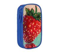 KCGSDEGV Blue Pen Pencil Cases with Lovely Strawberry Printed, Large Capacity Cute Pencil Bag Holder Stationery Organizer Box for School Girls Boys