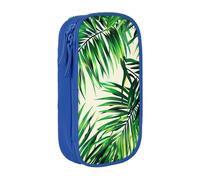 KCGSDEGV Blue Pen Pencil Cases with Palm Tree Green Leaves Printed, Large Capacity Cute Pencil Bag Holder Stationery Organizer Box for School Girls Boys