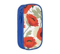 KCGSDEGV Blue Pen Pencil Cases with Poppy Flower Pattern Printed, Large Capacity Cute Pencil Bag Holder Stationery Organizer Box for School Girls Boys