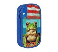 KCGSDEGV Blue Pen Pencil Cases with Puerto Rico Flag Frog Palm Trees Printed, Large Capacity Cute Pencil Bag Holder Stationery Organizer Box for School Girls Boys