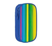 KCGSDEGV Blue Pen Pencil Cases with Rainbow Color Stripe Printed, Large Capacity Cute Pencil Bag Holder Stationery Organizer Box for School Girls Boys
