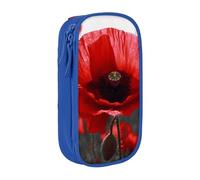 KCGSDEGV Blue Pen Pencil Cases with Red Poppy Flower Printed, Large Capacity Cute Pencil Bag Holder Stationery Organizer Box for School Girls Boys