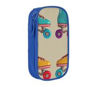 KCGSDEGV Blue Pen Pencil Cases with Retro Colorful Roller Skates Printed, Large Capacity Cute Pencil Bag Holder Stationery Organizer Box for School Girls Boys