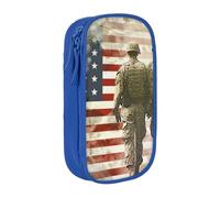 KCGSDEGV Blue Pen Pencil Cases with Us Military Soldiers Patriotic Memorial Day Printed, Large Capacity Cute Pencil Bag Holder Stationery Organizer Box for School Girls Boys