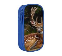 KCGSDEGV Blue Pen Pencil Cases with Whitetail Deer Fawn in Wilderness Stag Printed, Large Capacity Cute Pencil Bag Holder Stationery Organizer Box for School Girls Boys