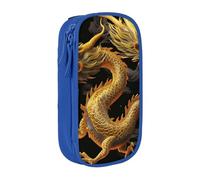 KCGSDEGV Blue Pen Pencil Cases with Yellow Dragon Black Background Printed, Large Capacity Cute Pencil Bag Holder Stationery Organizer Box for School Girls Boys
