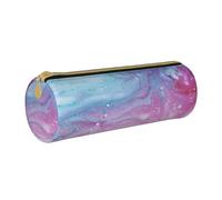 KCGSDEGV Blue Pink and Purple Pastel Colors Printed Round Pencil Case Cute Leather Pencil Pouch Pen Bag Holder Stationery Organizer Box for School Girls Boys