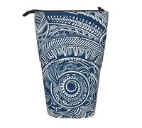 KCGSDEGV Blue Polynesian Maori Tribal Pattern Prints Standing Expandable Pencil Case Organiser for School Pens, Makeup & Travel for Students & Artists