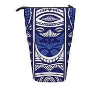 KCGSDEGV Blue Polynesian Maori Tribal Pattern Prints Standing Expandable Pencil Case Organiser for School Pens, Makeup & Travel for Students & Artists