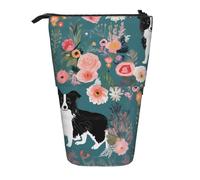 KCGSDEGV Border Collie Florals Prints Standing Expandable Pencil Case Organiser for School Pens, Makeup & Travel for Students & Artists