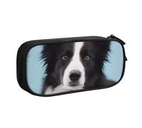 KCGSDEGV Border Collie Printed Pen Pencil Cases for School Girls Boys, Large Capacity Cute Pencil Bag Holder Stationery Organizer Box,Black