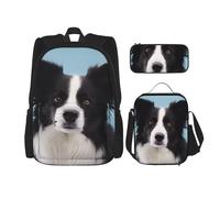 KCGSDEGV Border Collie Printed Prints School Bag 3Pcs Bookbag Sets with Lunch Bag Pencil Case, Cute Student Backpack Set for Teen Girls Boys