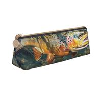 KCGSDEGV Brook Trout Fly Fishing Printed Triangle Pencil Case Cute Leather Pencil Pouch Pen Bag Holder Stationery Organizer Box for School Girls Boys