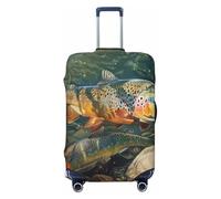 KCGSDEGV Brook Trout Fly Fishing Prints Elastic Luggage Cover with Invisible Zippers - Universal Suitcase Protector for Travel, Business Trips, M(22-24inch Suitcase)
