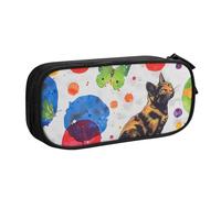 KCGSDEGV Butterfly Polka Dot and Cat Printed Pen Pencil Cases for School Girls Boys, Large Capacity Cute Pencil Bag Holder Stationery Organizer Box,Black