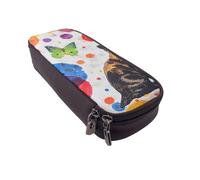 KCGSDEGV Butterfly Polka Dot and Cat Printed Pen Pencil Cases for Students Girls Boys, Cute Leather Pencil Bag Pouch Holder Stationery Organizer for School Work Travel
