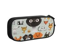 KCGSDEGV Cartoon Cat and Dog Printed Pen Pencil Cases for School Girls Boys, Large Capacity Cute Pencil Bag Holder Stationery Organizer Box,Black
