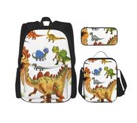 KCGSDEGV Cartoon Dinosaur Images Printed Prints School Bag 3Pcs Bookbag Sets with Lunch Bag Pencil Case, Cute Student Backpack Set for Teen Girls Boys