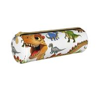 KCGSDEGV Cartoon Dinosaur Images Printed Round Pencil Case Cute Leather Pencil Pouch Pen Bag Holder Stationery Organizer Box for School Girls Boys