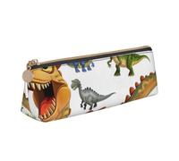 KCGSDEGV Cartoon Dinosaur Images Printed Triangle Pencil Case Cute Leather Pencil Pouch Pen Bag Holder Stationery Organizer Box for School Girls Boys
